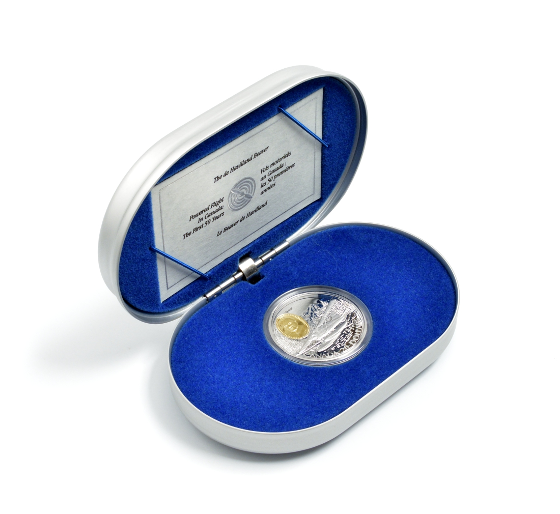 Канада 20 долларов 1991 самолет Де Хэвиленд Бивер, авиатор Филип Кларк Гаррат, в оригинальной коробке с сертификатом, KM 197 серебро, позолота PROOF 7-5-4-16