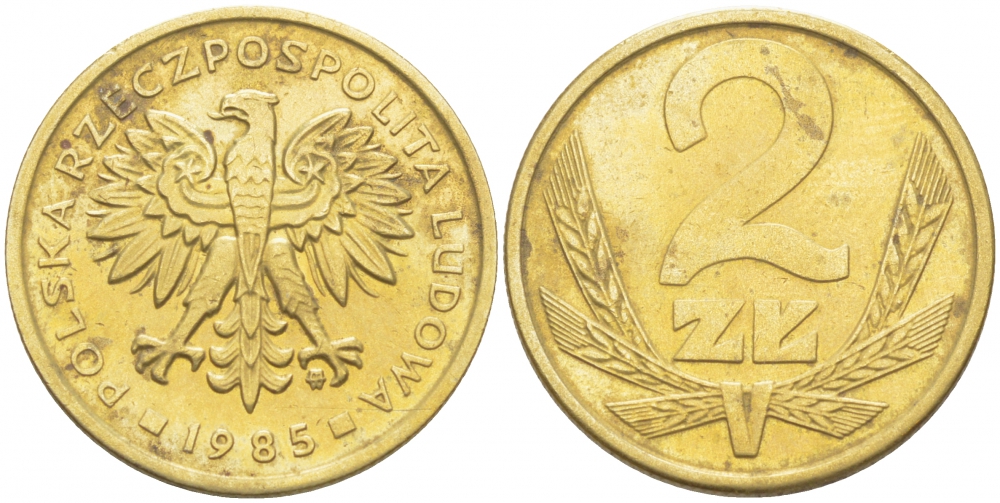ПОЛЬША 2 ЗЛОТЫХ 1985 MW KM 80.1 латунь 4519-943