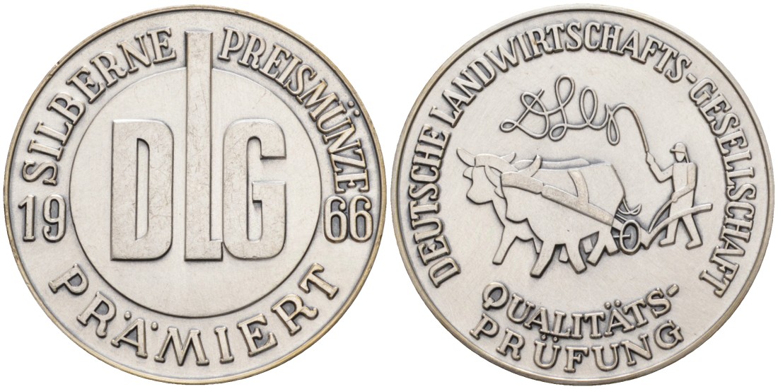 Германия медаль 1966 аудиторское общество по качеству, премирует серебряной медалью DLG, диаметр 41 мм.  белый металл    11-271-22