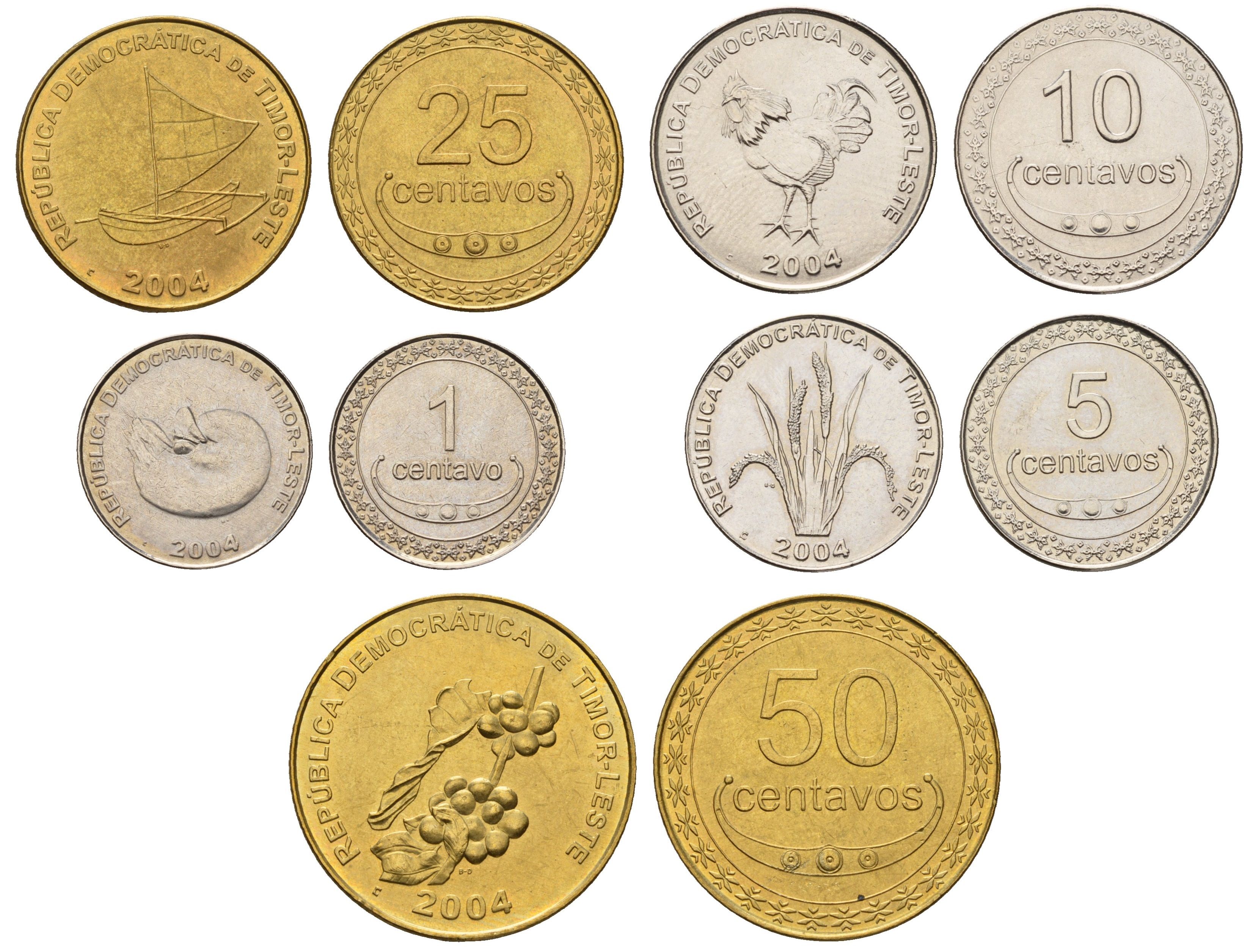 Восточный Тимор годовой набор из 5 монет (1, 5, 10, 25 и 50 сентаво) 2004 KM 1, 2, 3, 4 и 5 UNC 4671-334-337