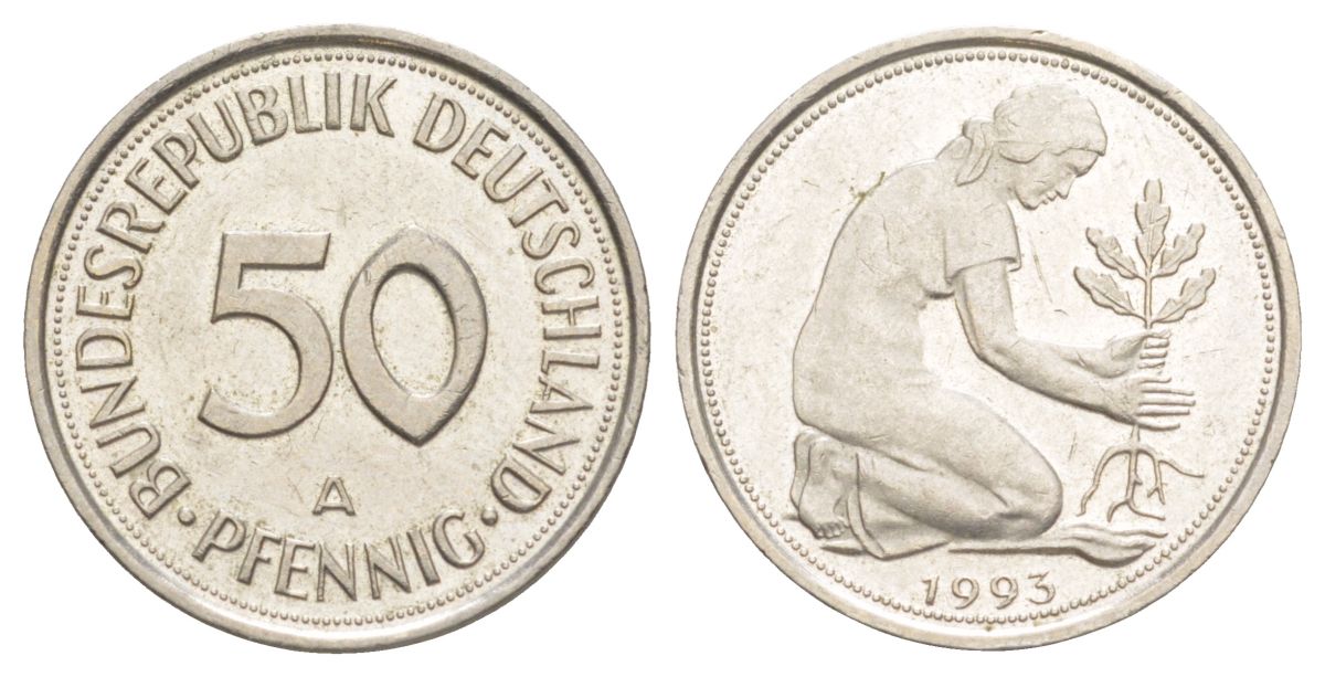 Германия 50 пфеннигов 1993 A KM 109 медно-никель UNC 4627-1219