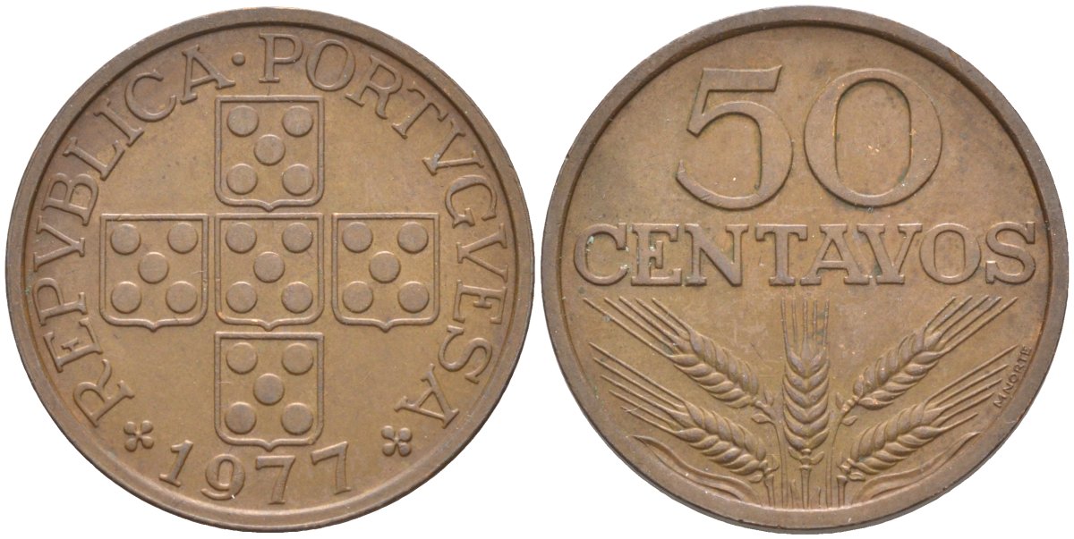Португалия 50 сентаво 1977 KM 596 бронза 219-926