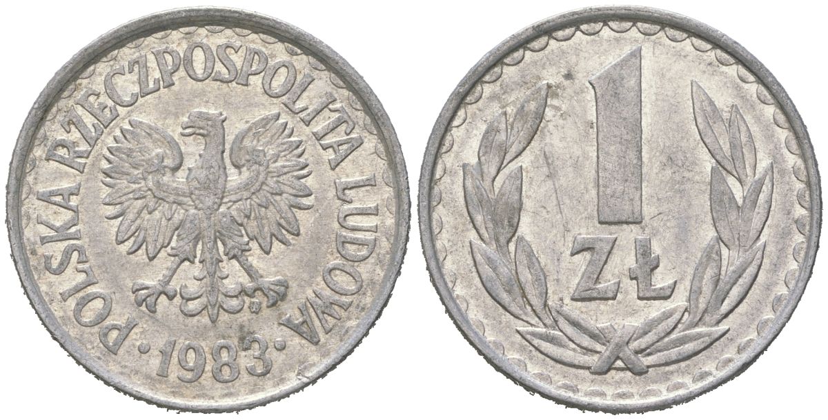 Польша 1 злотый 1983 MW Y 49.1 алюминий 4616-1056