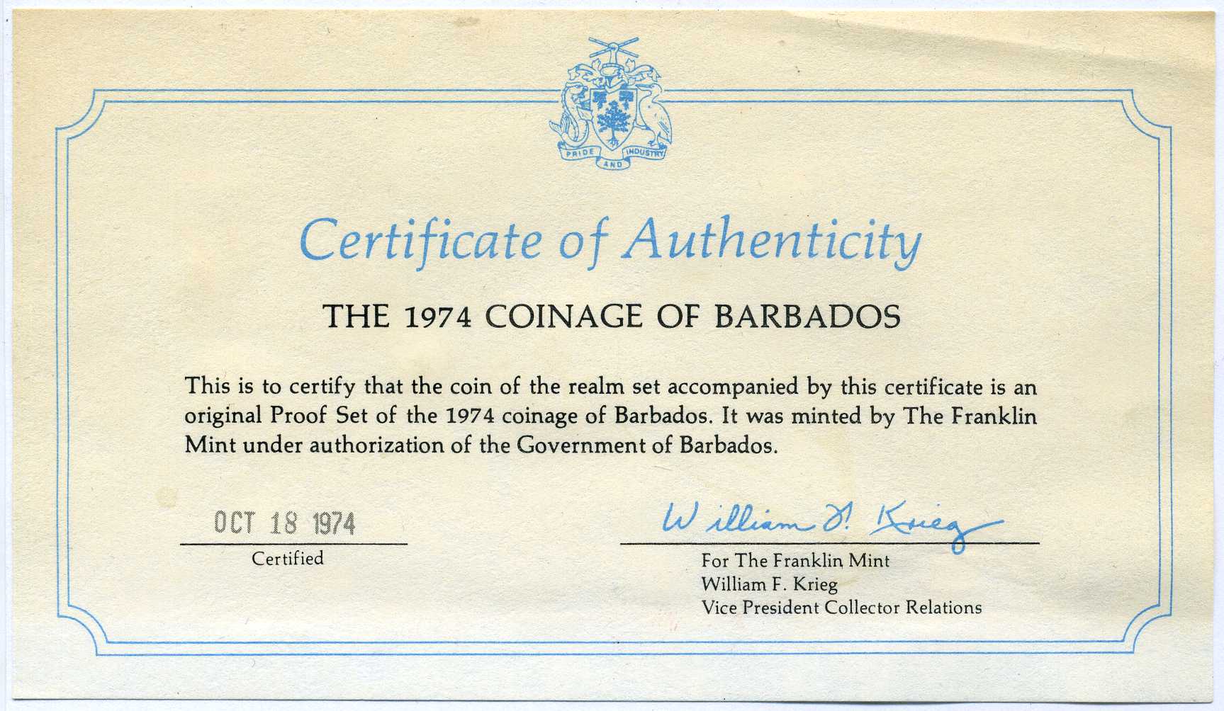Барбадос набор из 8 монет 1974 в оригинальной коробке, с сертификатом KM Ps 2 PROOF 3-6-1-36