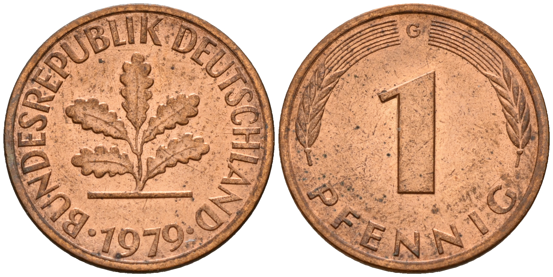 ФРГ 1 пфенниг 1979 G KM 105, J. 380 сталь плакированная медью    4598-564