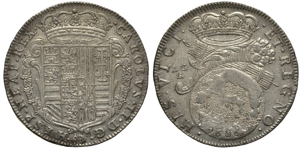 Неаполь и Сицилия тари (2 карлини) 1686 Карл II Испанский серебро aUNC 00-822-10