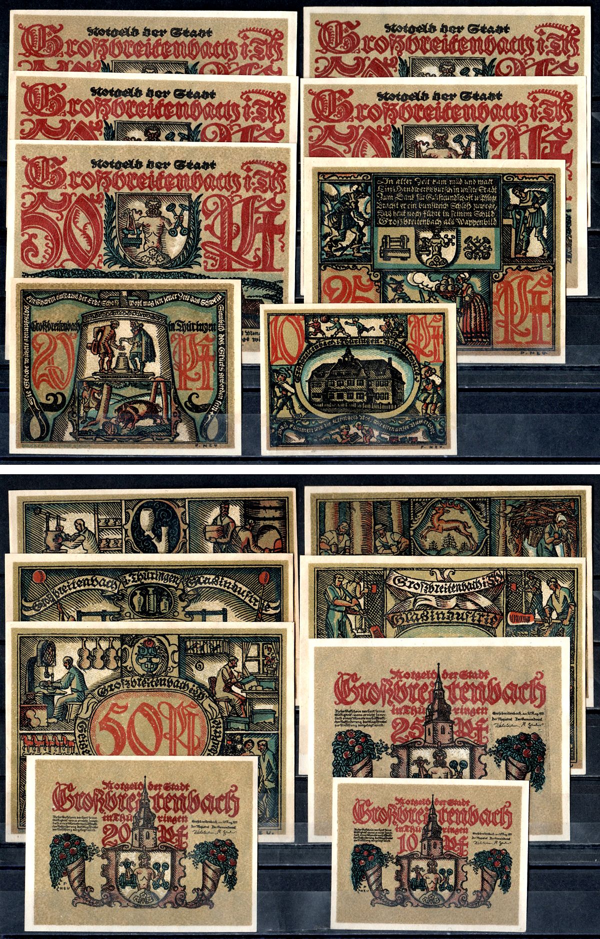 Гросбрайтенбах (Тюрингия) набор из 8 нотгельдов 1921 7556-72-3-1