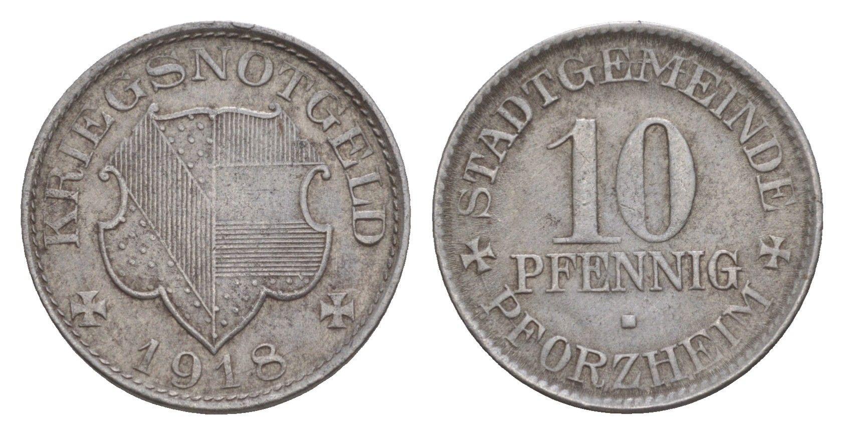 Пфорцгейм 10 пфеннигов 1918 Funck 423.2, Men05 20430.2, Men18 25604.2 железо 4643-1023
