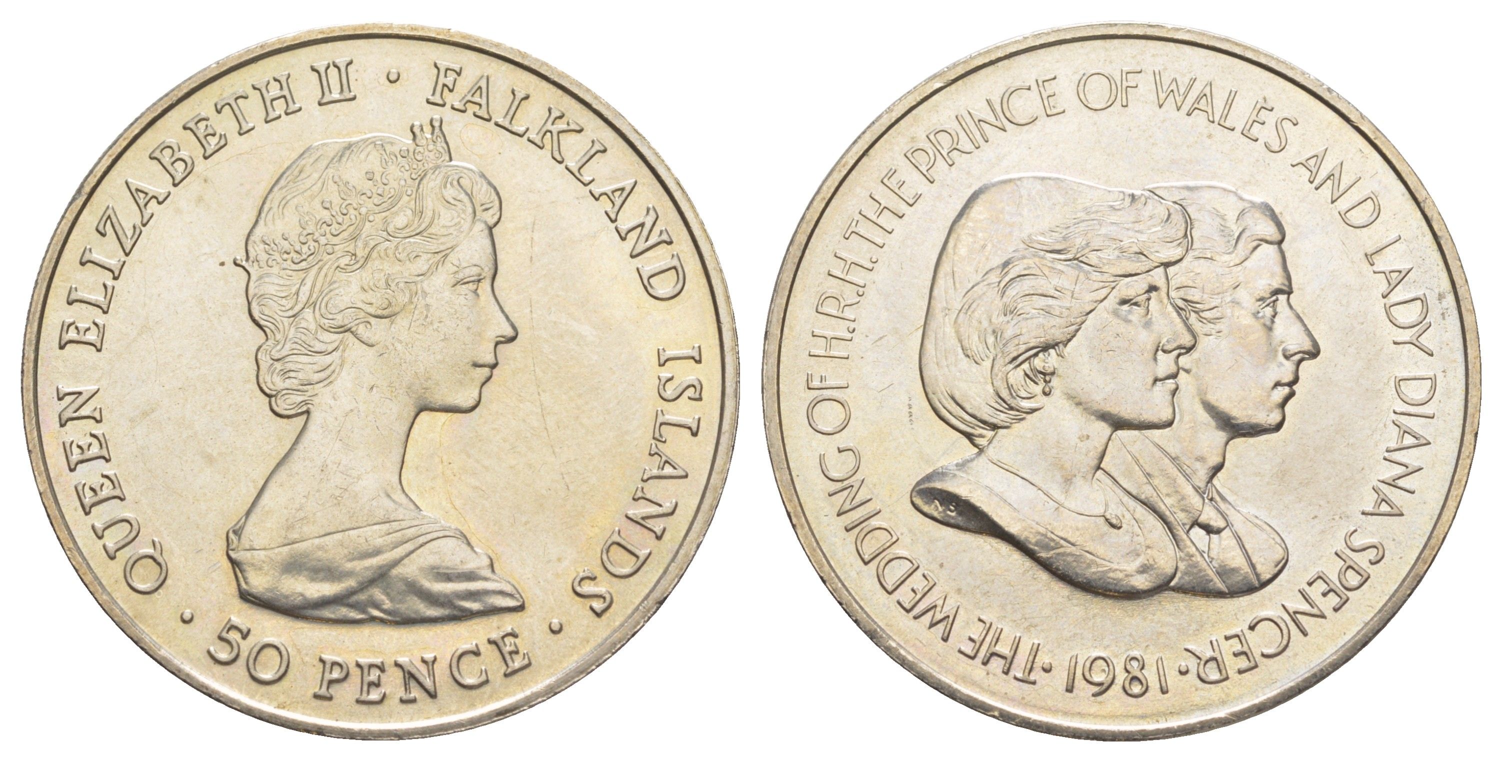 Фолклендские острова (Фолкленды) 50 пенсов 1981 Свадьба Принца Чарльза и Леди Дианы KM 16 медно-никель UNC 4527-234