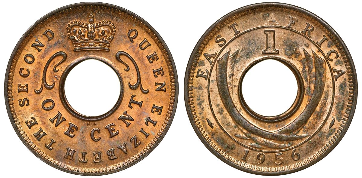 Британская Восточная Африка 1 цент 1956 KN, Елизавета II (1952-), монетный двор Кингс Нортон KM 35.2 бронза UNC 51-2015