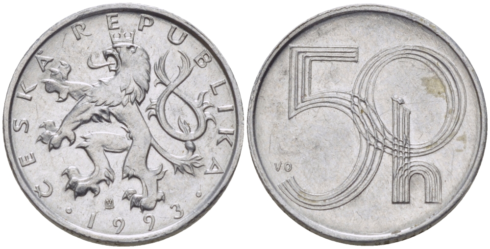 ЧЕХИЯ 50 ГЕЛЛЕРОВ 1993 KM 3.1 алюминий 4381-617