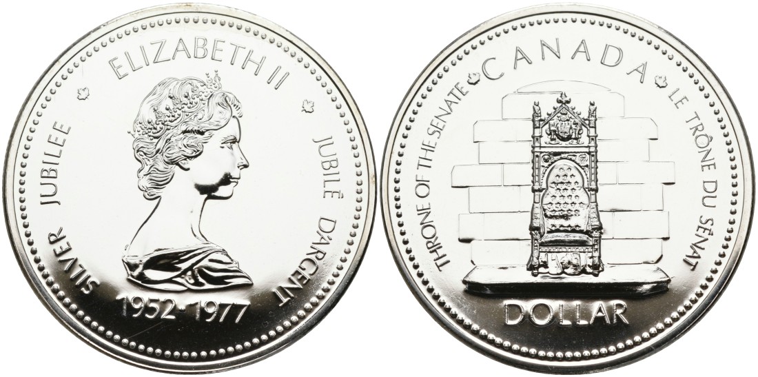 Канада 1 доллар 1977 25 лет вступлению на престол Королевы Елизаветы II KM 118 серебро UNC 1095-4-61