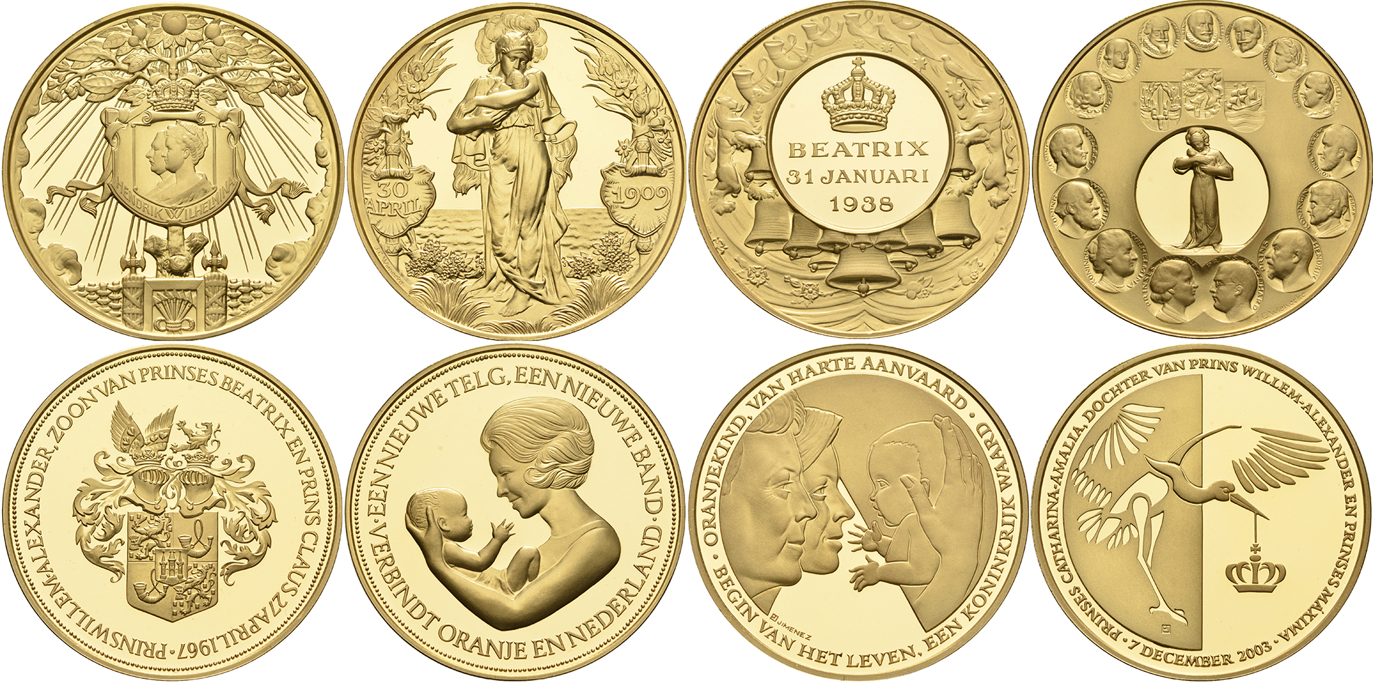 Нидерланды набор из 4 медалей в бархатной книге 2003 рождение принцессы Катарины-Амалии бронза PROOF 5-6-2-04