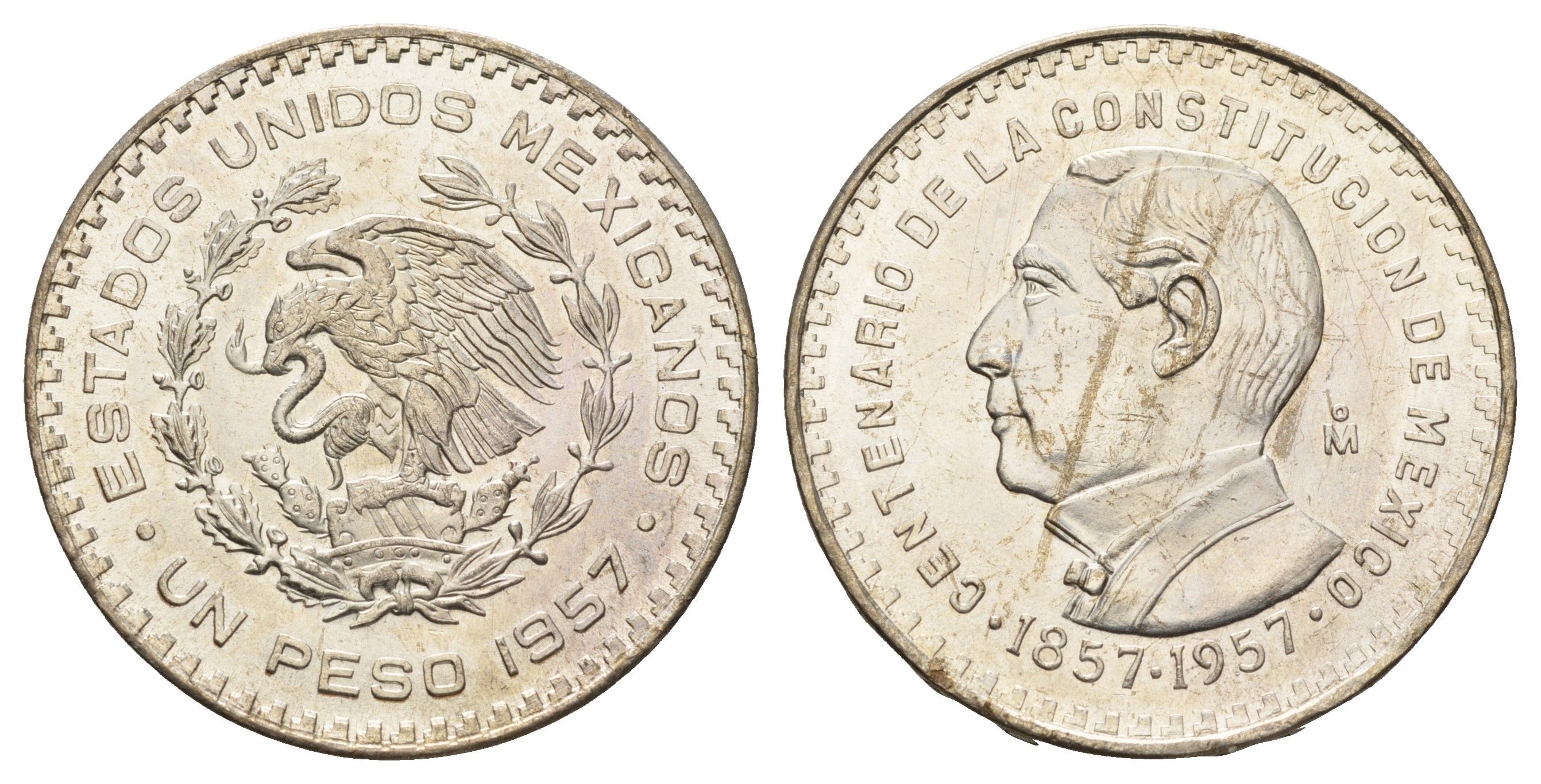 Мексика 1 песо 1957 100 лет Конституции Мексики KM 458 серебро UNC 413-834