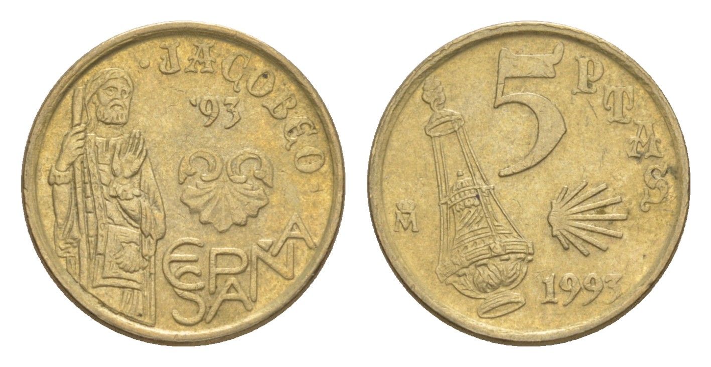 Испания 5 песет 1990 Хуан Карлос I (1975-2014) KM 833 алюминиевая бронза 4647-1111