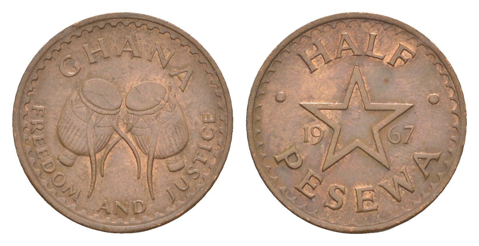 Гана 1/2 песевы 1967 KM 12 бронза 4643-669