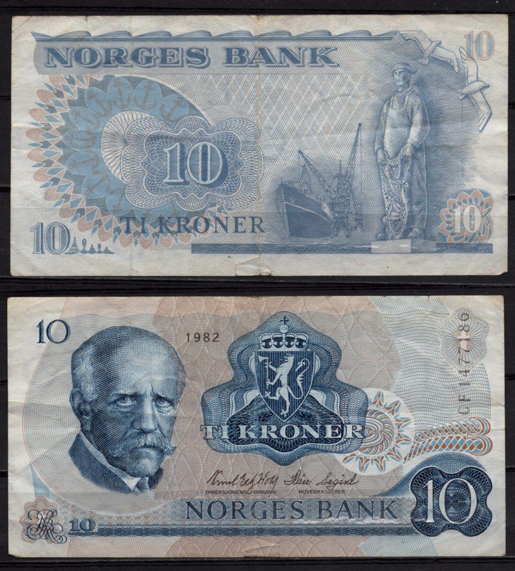 Норвегия 10 крон 1982 Pick 36 c бумага 8518-52-3-1