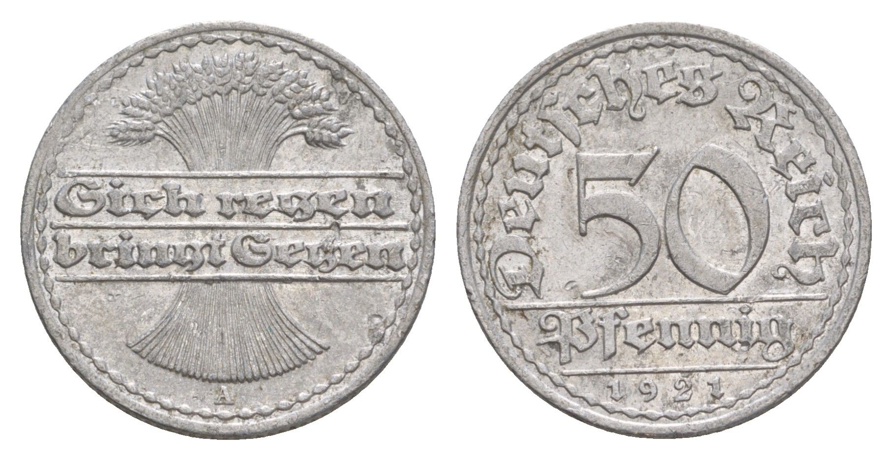 Германия 50 пфеннигов 1921 A KM 27, J. 301 алюминий 4638-1012