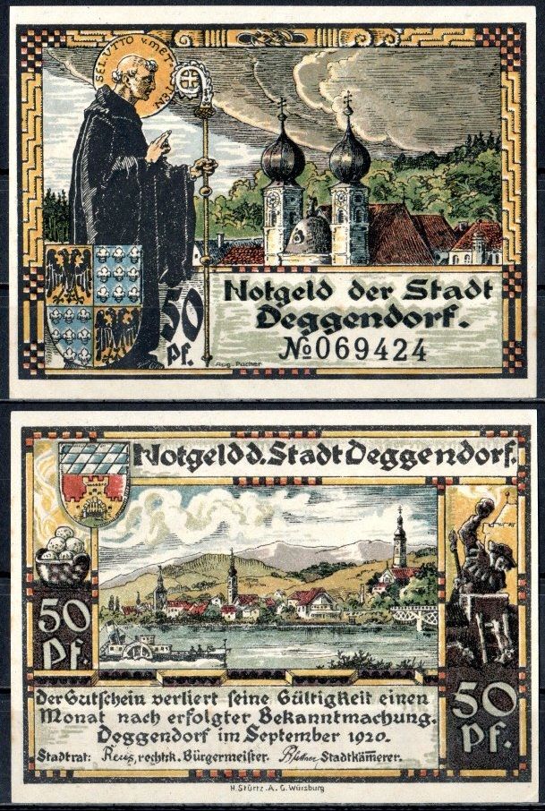 Деггендорф (Бавария) 50 пфеннигов 1920 Mehl Grabowski D8.b бумага UNC (пресс) 7555-59-2-2