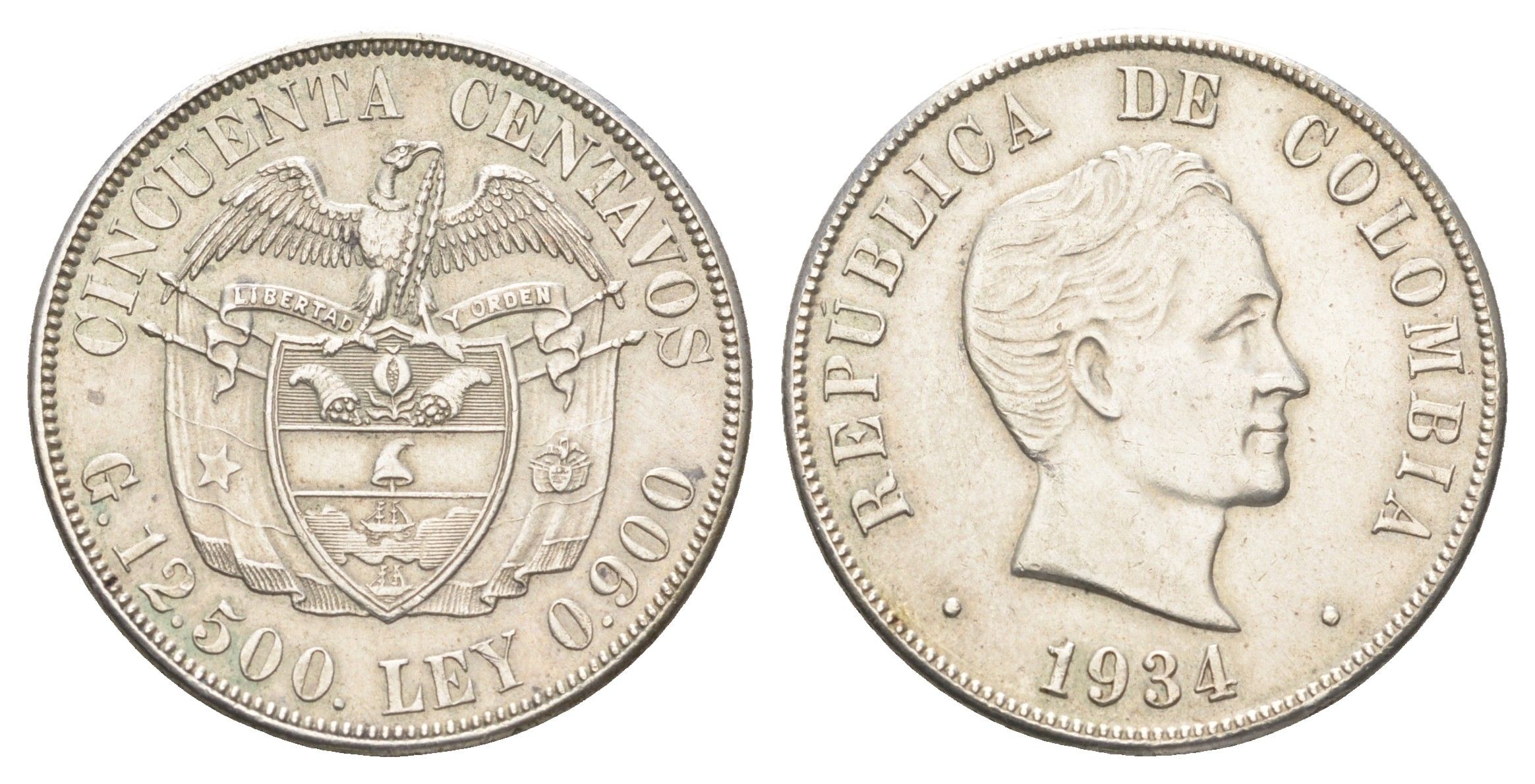 Колумбия 50 сентаво 1934 KM 274 серебро 5010-2033