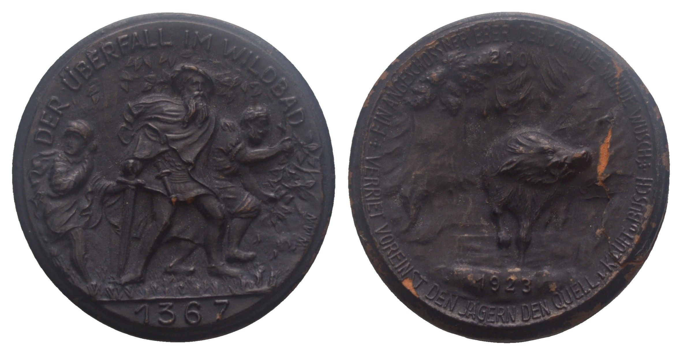 Германия (Бад-Вильдбад, Вюртемберг) 200 марок 1923 Нападение в Вильдбаде Scheuch 586n фарфор AUC2-6-43