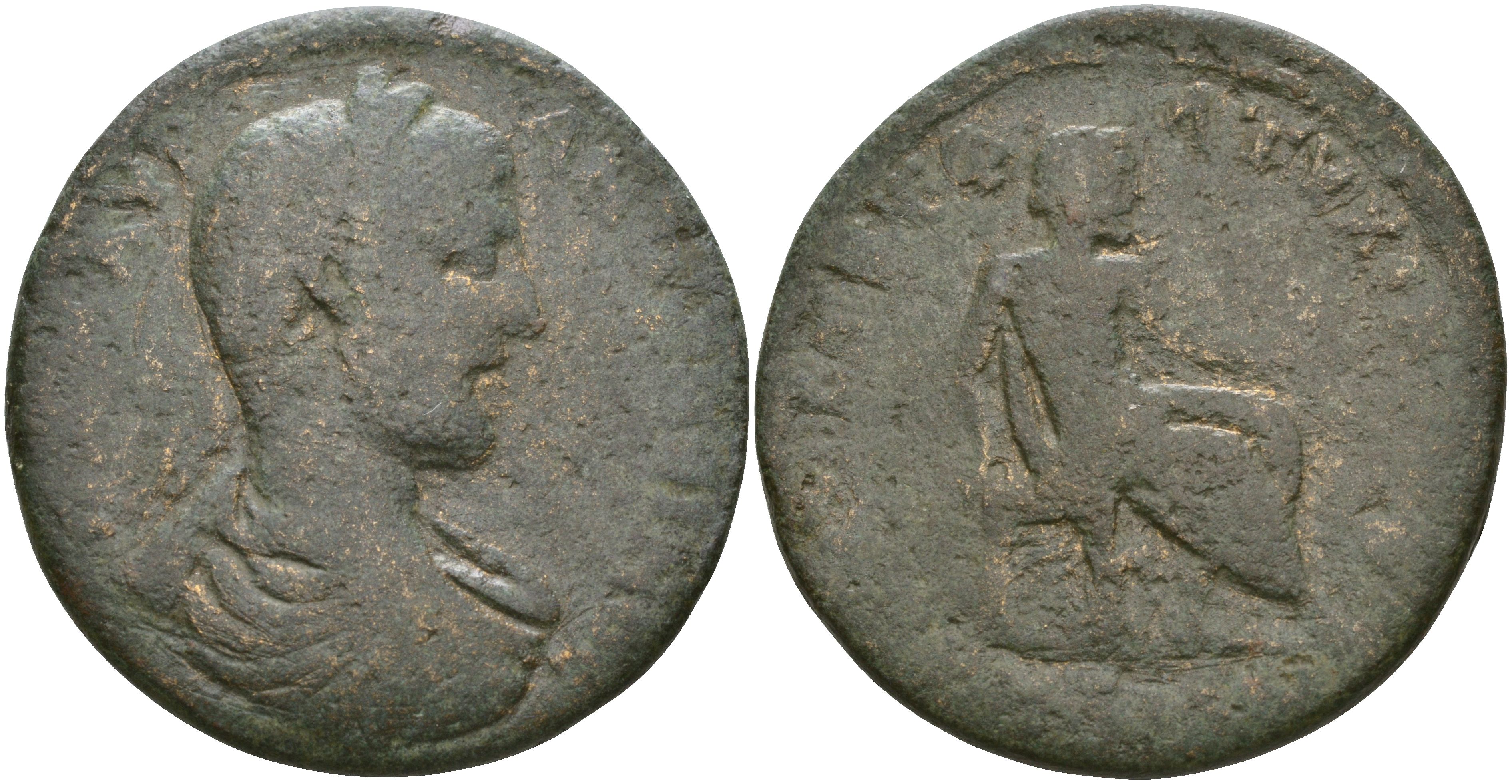 Римская Империя, Провинция Азия, Магнезия-на-Меандре AE 221 - 222 Александр Север, бюст императора / Зевс, сидящий на троне (Extremely rare) RPC online IV 5172 var бронза 1100-6-14