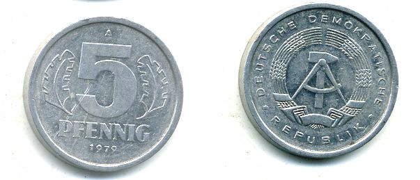 ГДР 5 пфеннигов 1979 A алюминий 4651-1124