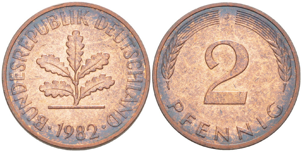 ФРГ 2 ПФЕННИГА 1982 J KM 106а, J. 381а сталь плакированная сталь плакированная медьюю 4181-843