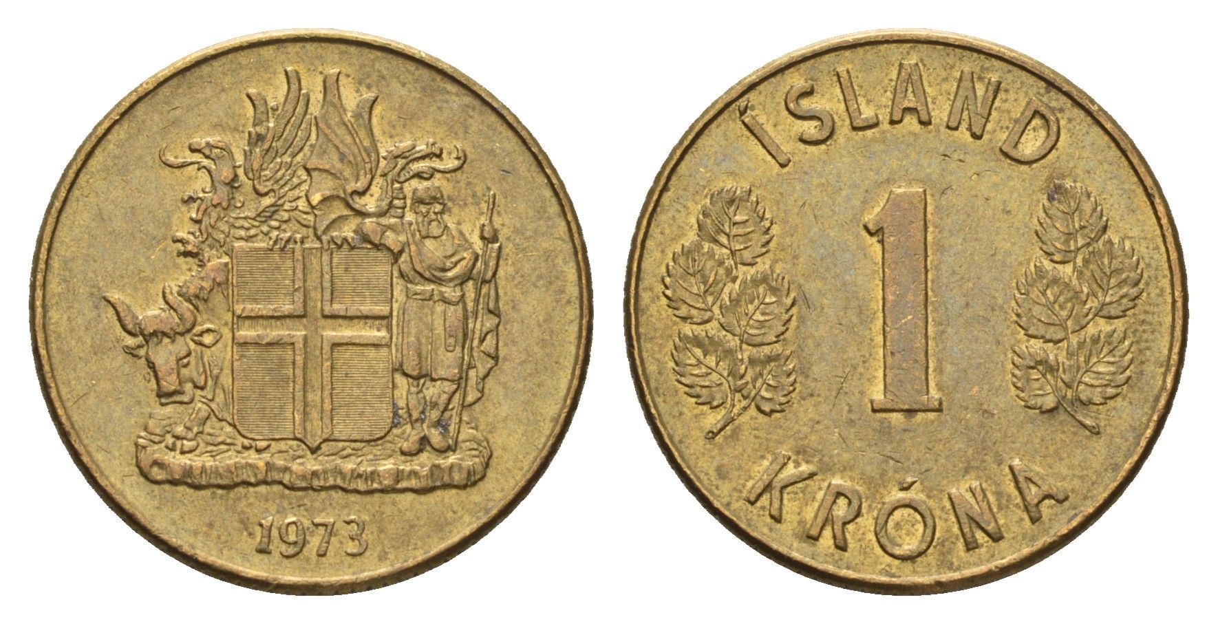 Исландия 1 крона 1973 KM 12a никель латунь aUNC 4691-514