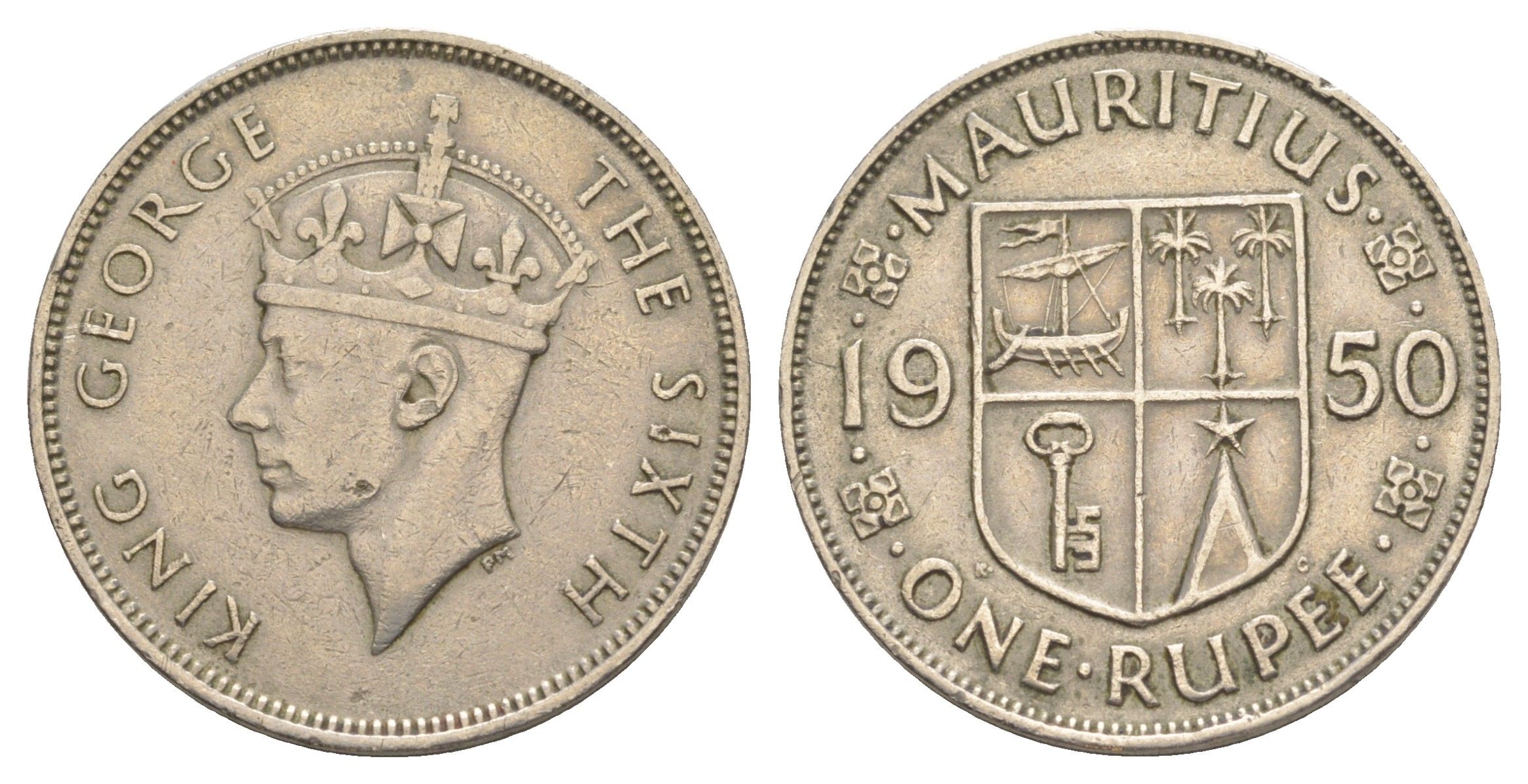 Маврикий 1 рупия 1950 Георг VI (1936-1952) KM 29.1 медно-никель 4634-435