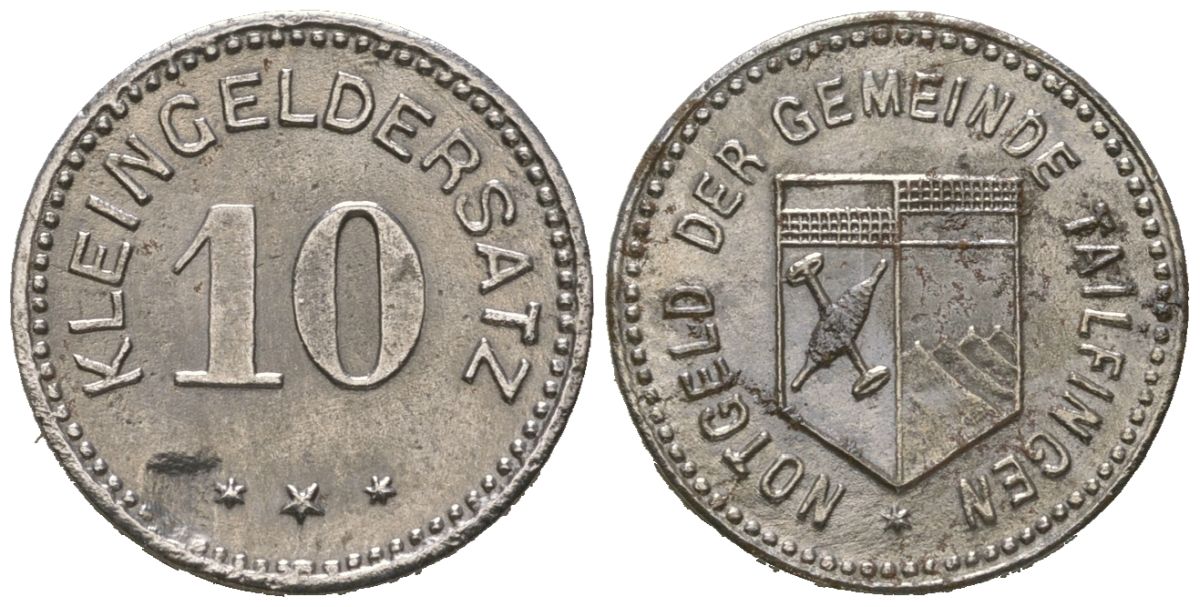 Тайльфинген (Вюртемберг) 10 пфеннингов 1918 Funck?530.3A, Men05 24756.4, Men18 30971.4 железо 4169-1164