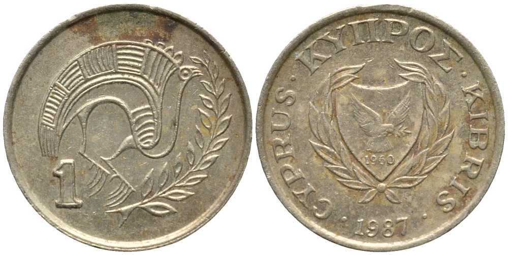 КИПР 1 ЦЕНТ 1987 ПТИЧКА KM 53.2 никель латунь 112-757
