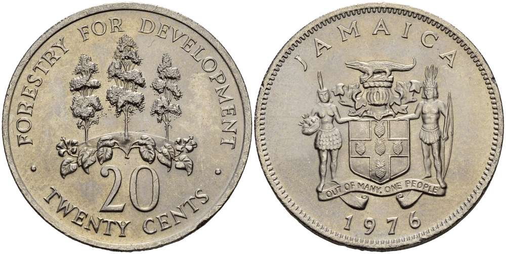 ЯМАЙКА 20 ЦЕНТОВ 1976 FAO KM 69 медно-никель UNC 3333-1231