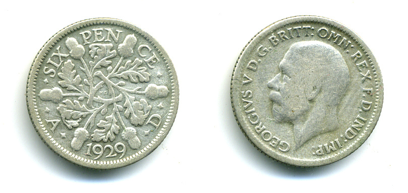 Великобритания 6 пенсов 1929 Георг V (1910-1936) KM 832, Spink 4040 серебро 89-1526