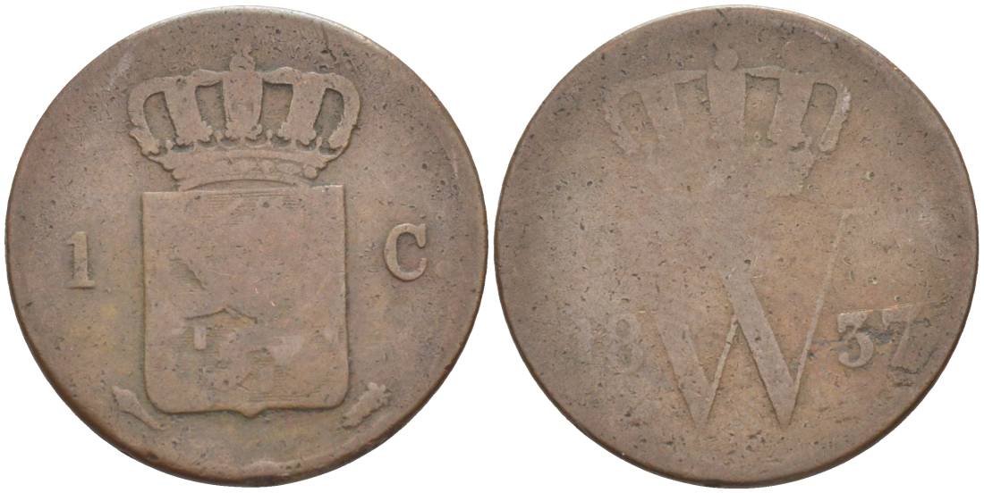 НИДЕРЛАНДЫ 1 ЦЕНТ 1837 ВИЛЛИАМ I (1815-1840) KM 47 медь 219-616