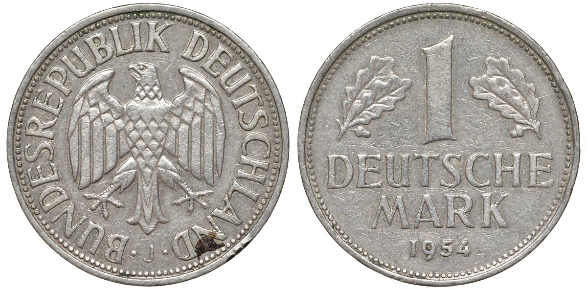 ФРГ 1 марка 1954 J KM 110 медно-никель 4132-713