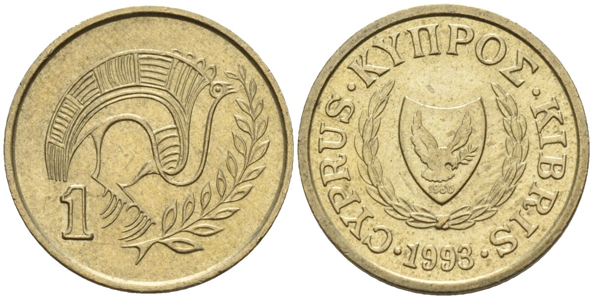 Кипр 1 цент 1993 KM 53.3 никель латунь 4174-1151