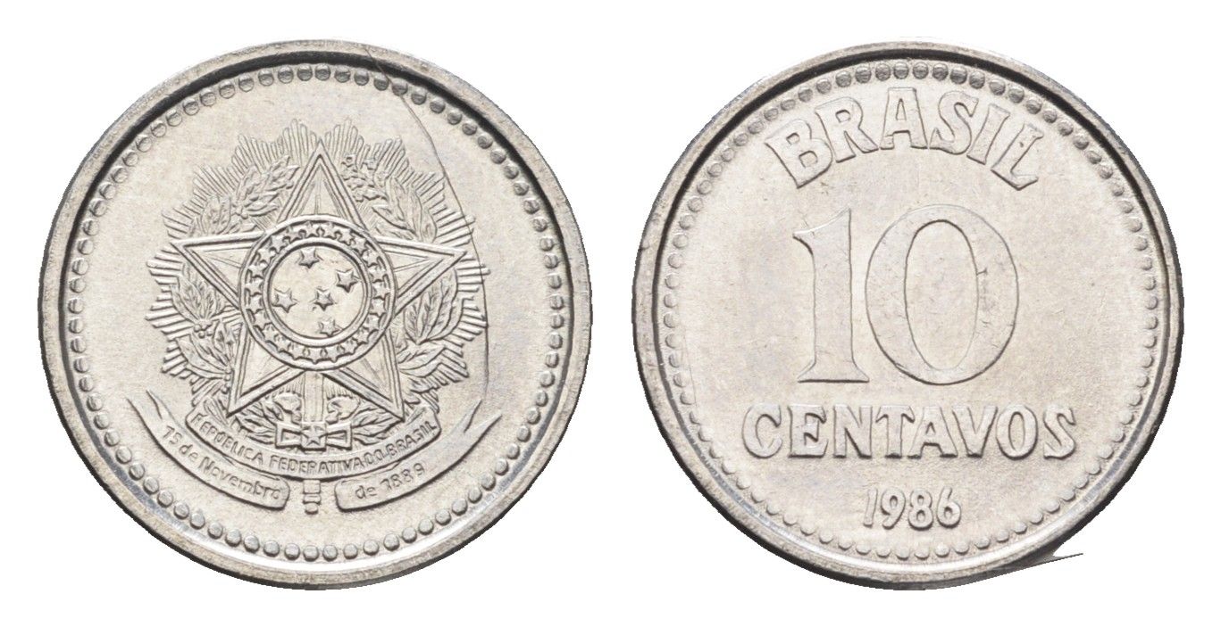 Бразилия 10 сентаво 1986 KM 602 нержавеющая сталь UNC 4664-523
