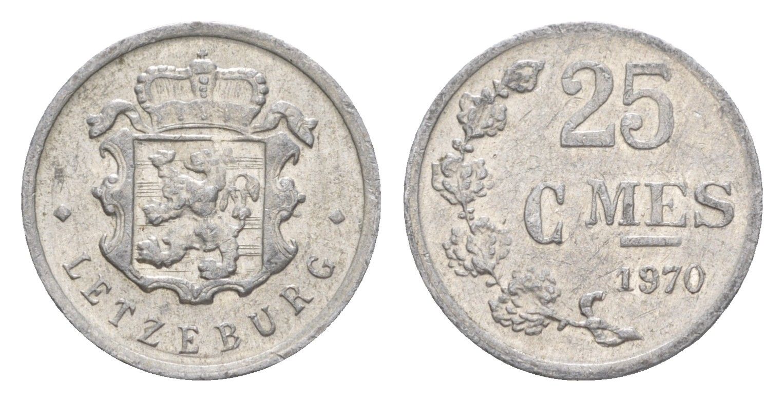 Люксембург 25 сантимов 1970 Герцог Жан (1964-1999) KM 45a.1 алюминий 4115-552