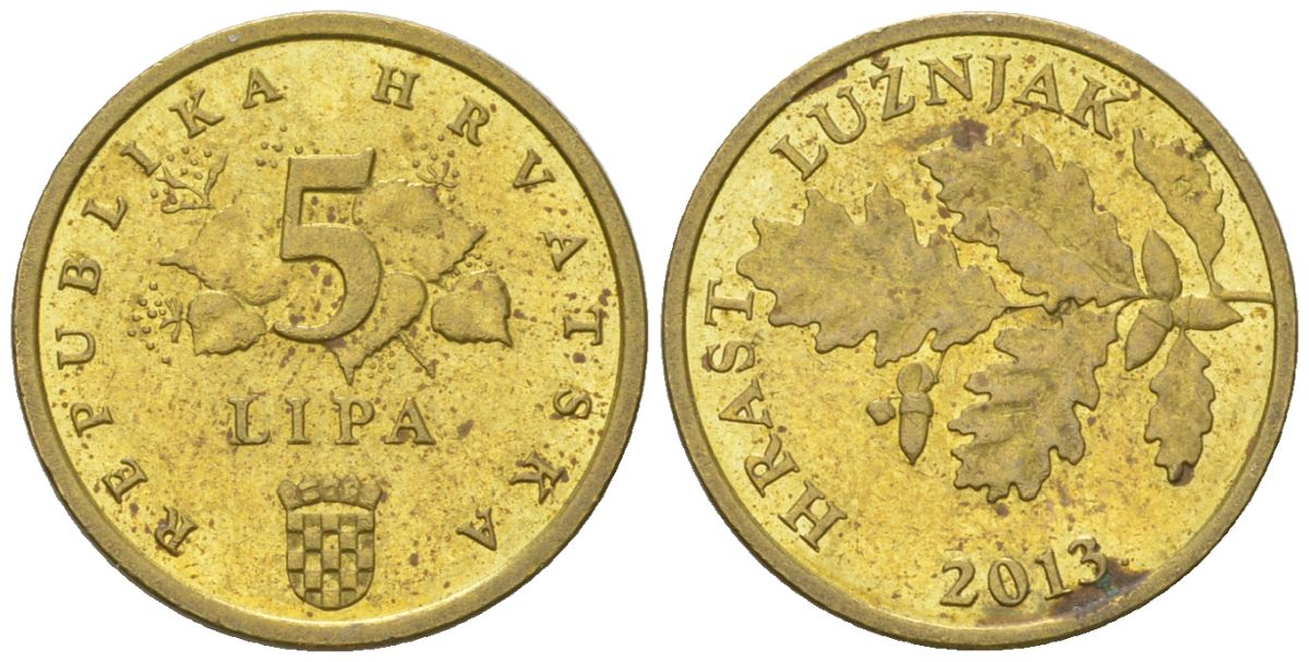 Хорватия 5 лип 2013 нечетный год KM 5 сталь плакированная латунью  aUNC  4124-969