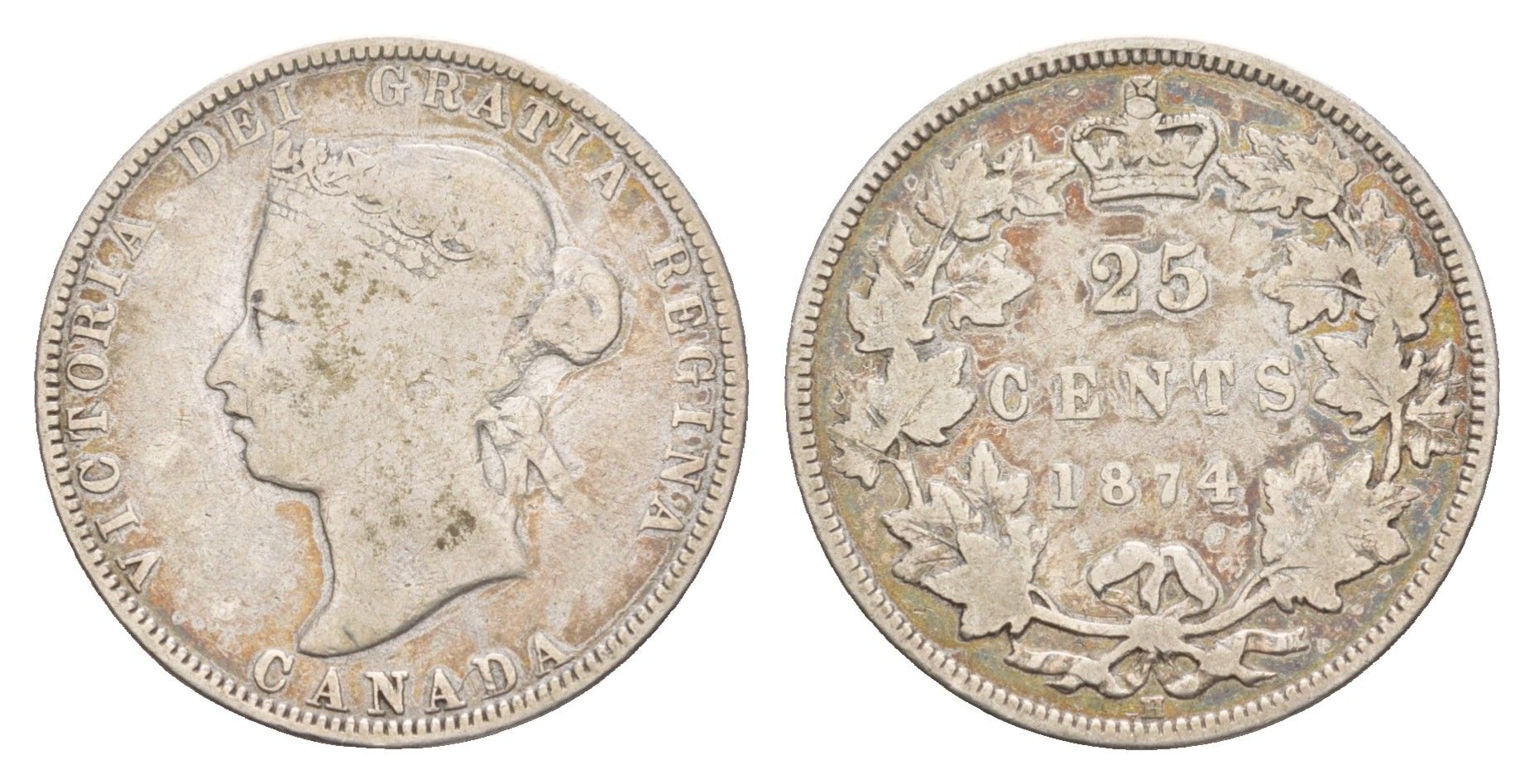Канада 25 центов 1874 H, Виктория (1837-1901) KM 5 серебро 1518-1535