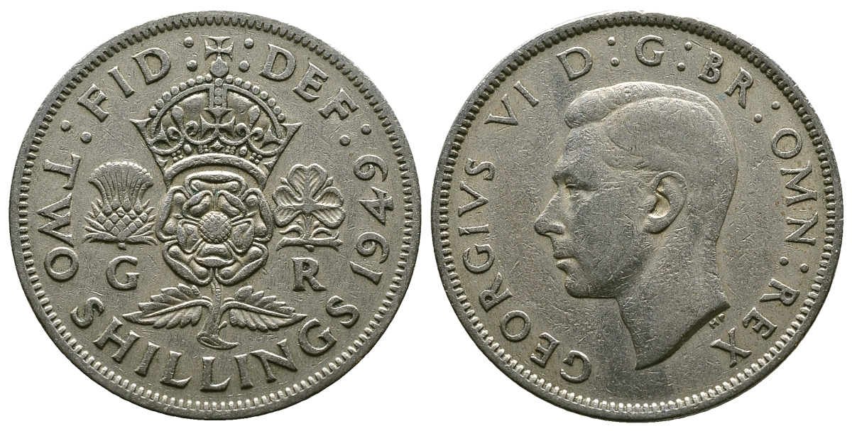 Великобритания 2 шиллинга (флорин) 1949 Георг VI (1936-1952) KM 878, Spink 4107 медно-никель 4381-1223