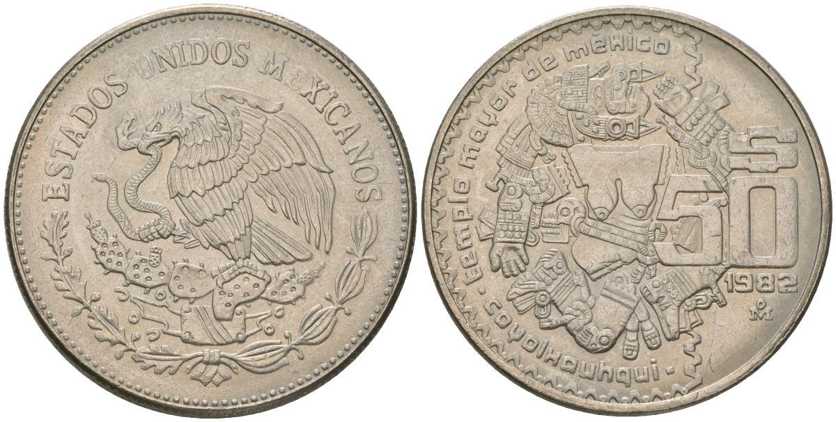 Мексика 50 песо 1982 M KM 490 медно-никель 4607-511