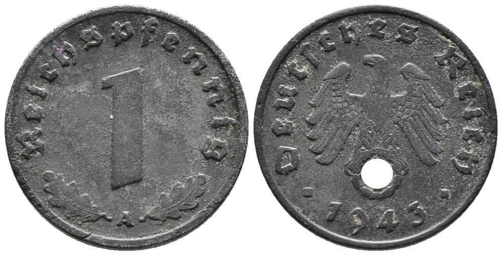 ГЕРМАНИЯ 1 РЕЙХСПФЕННИГ 1943 A KM 97, J. 369 цинк 39-1222