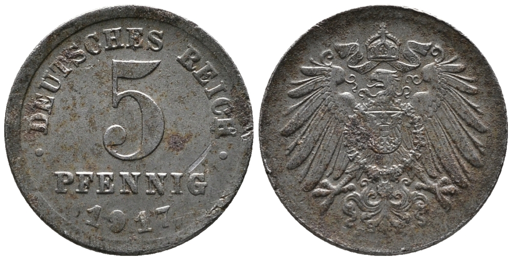 ГЕРМАНИЯ 5 ПФЕННИГОВ 1917 J KM 19, J. 297 железо 39-252
