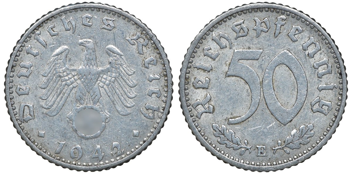 Германия 50 рейхспфеннигов 1942 E KM 96, J. 372 алюминий 72-1327