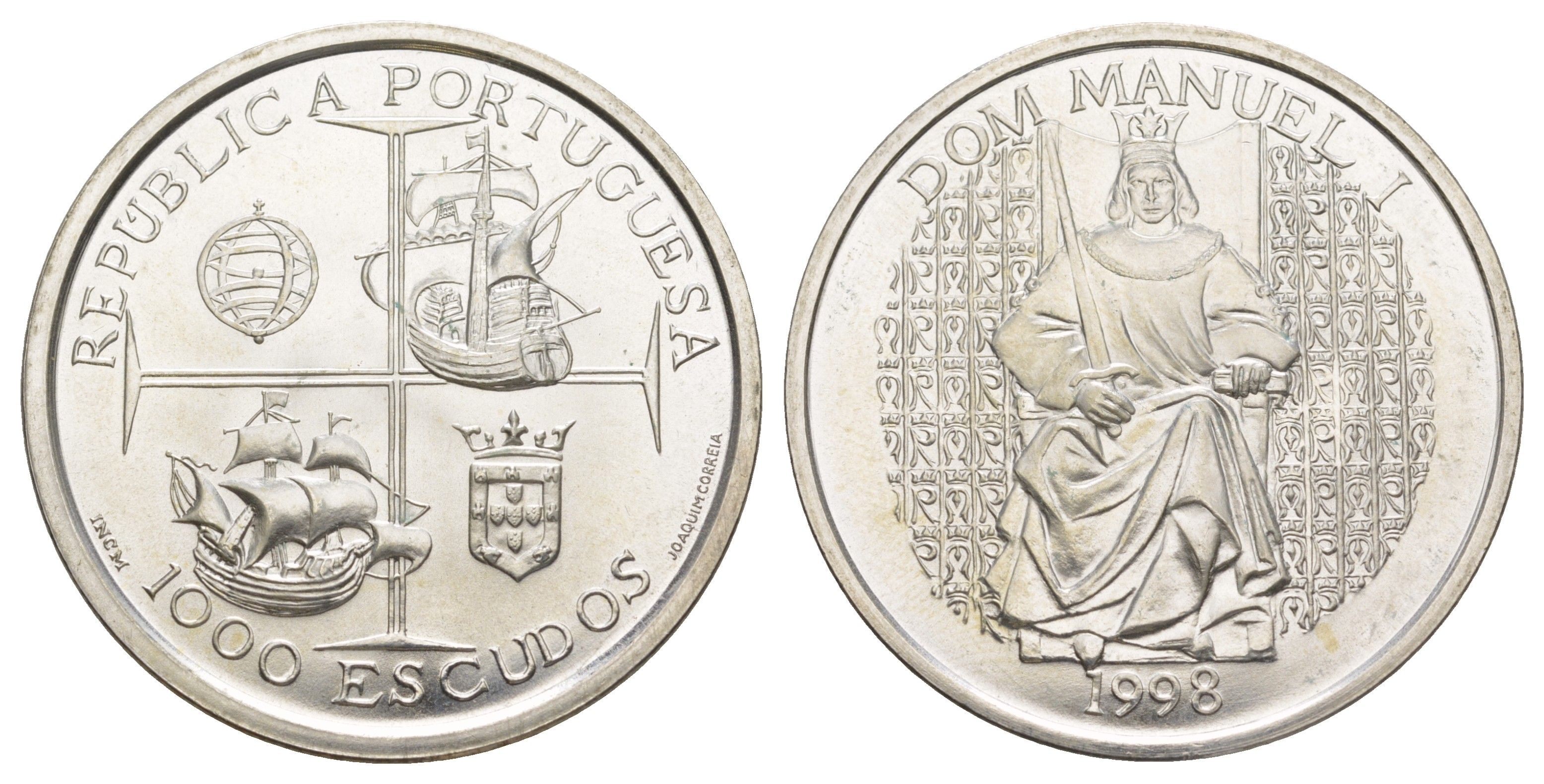 Португалия 1000 эскудо 1998 Король Мануэл I KM 713 серебро BU 1088-1-31