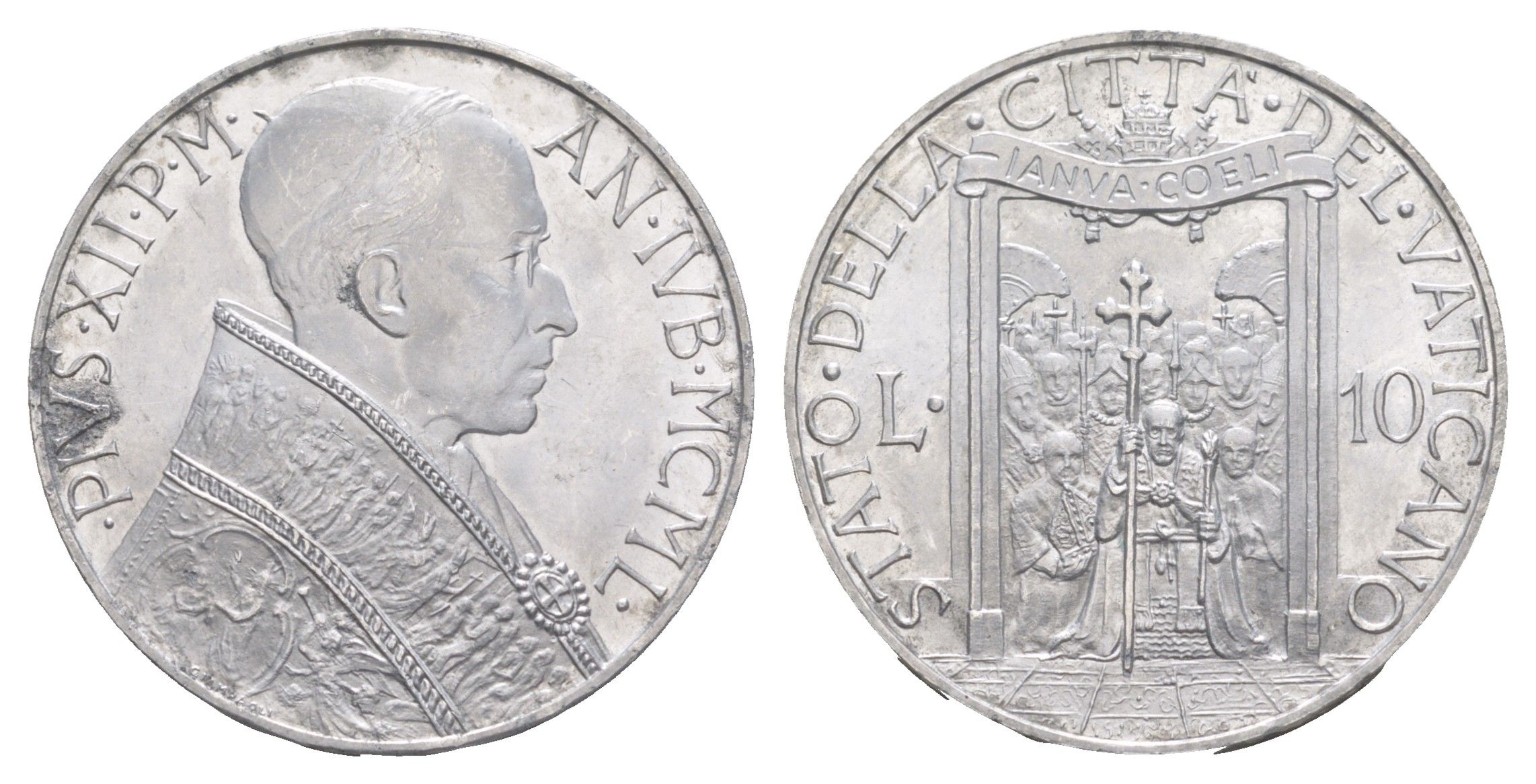 Ватикан 10 лир 1950 Пий XII (1939-1958) KM 47 алюминий UNC 633-314