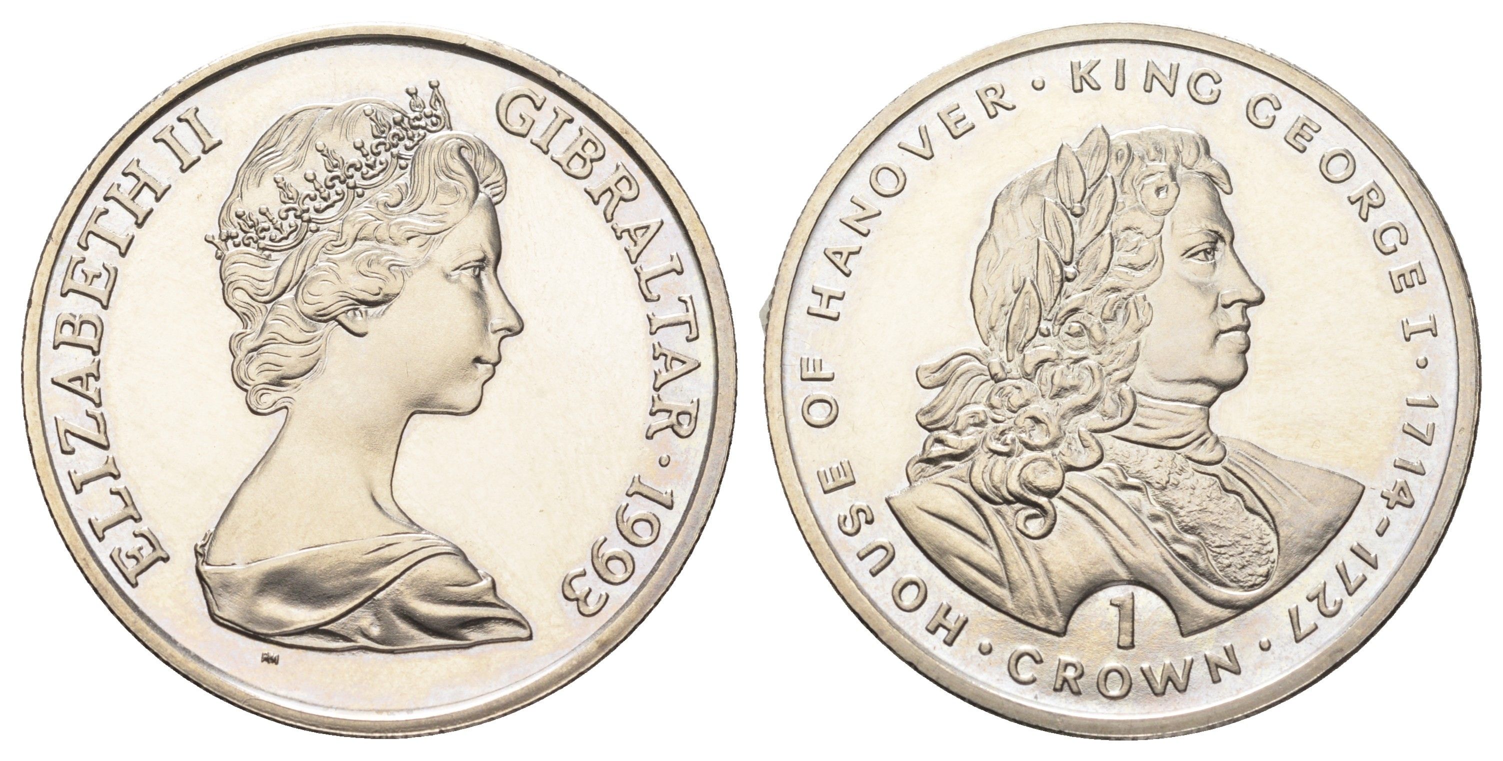 Гибралтар 1 крона 1993 Ганноверская династия - Король Георг I KM 133 медно-никель BU 11-102-14