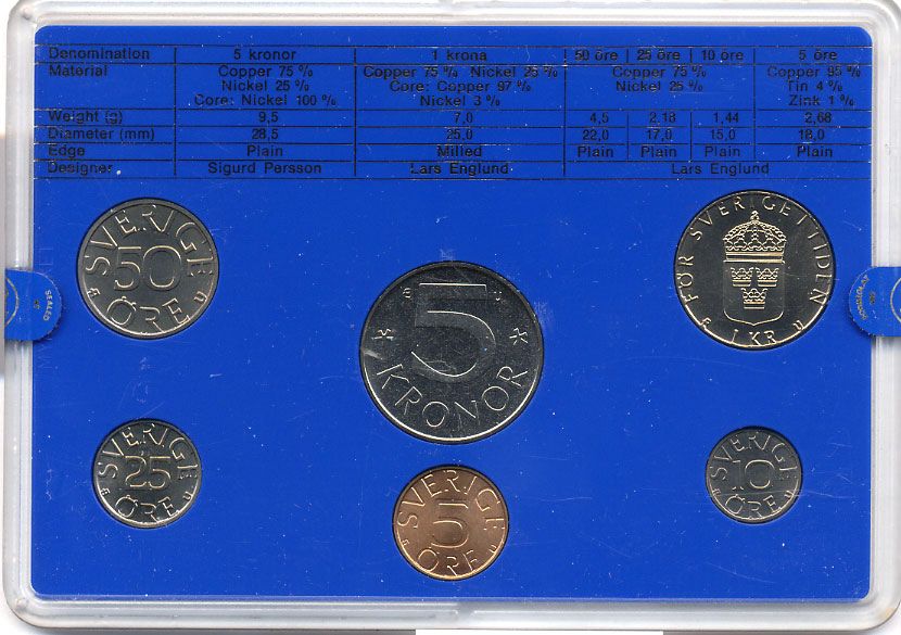 Швеция набор монетного двора из 6 монет 1980 в пластике, Карл XVI Густав (1973- ) KM MS15 UNC 4-3-6-135